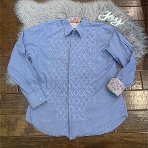 Robert Graham Button Up Shirt Size XL Embroidered Blue White Paisley Flip Cuff